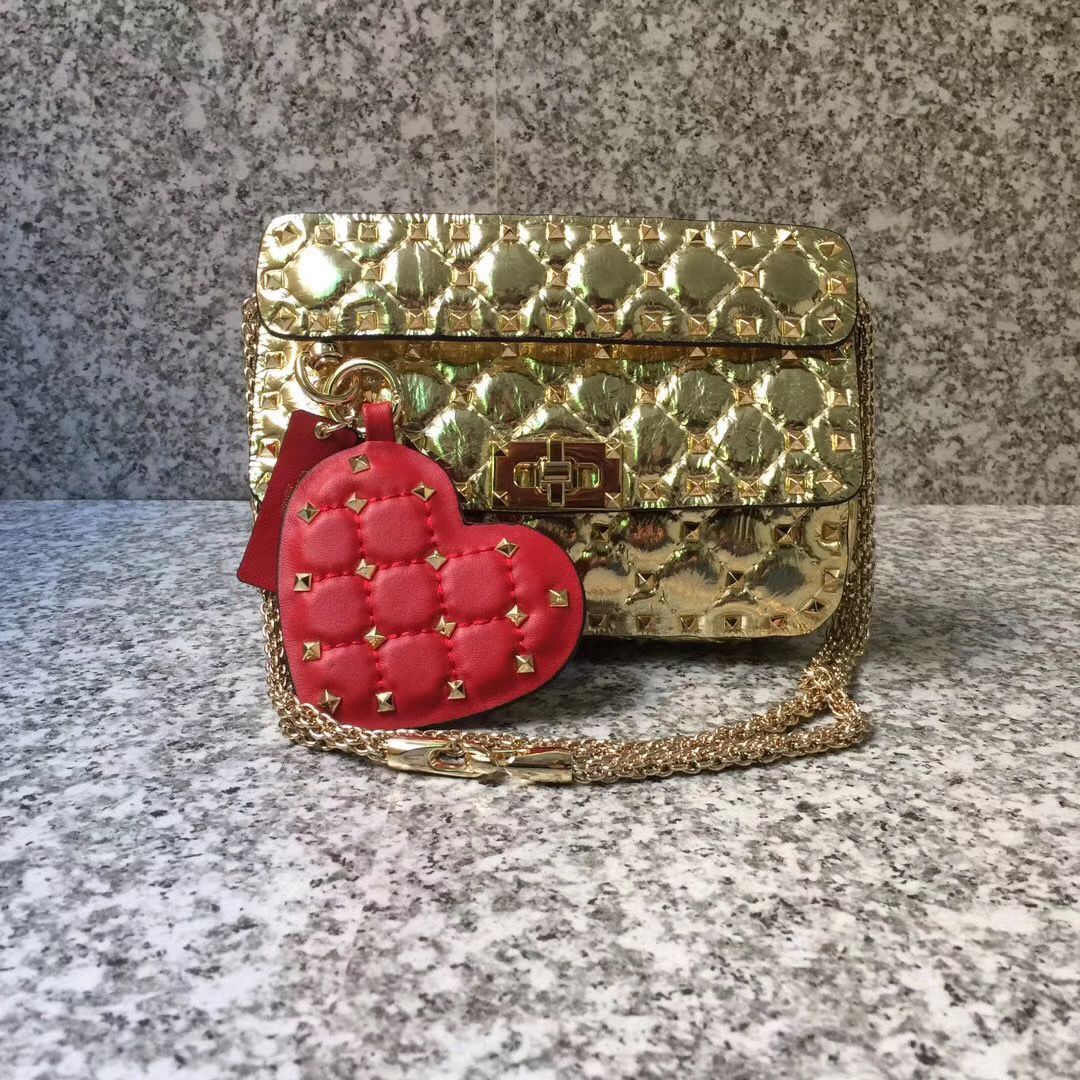 VALENTINO Rockstud small quilted leather shoulder bag 77562 Gold
