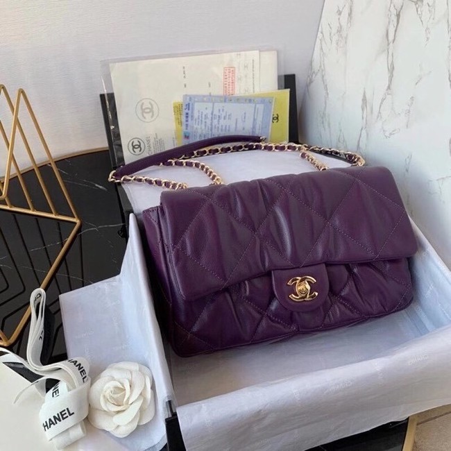 Chanel flap bag Calfskin & Gold-Tone Metal AS2231 purple