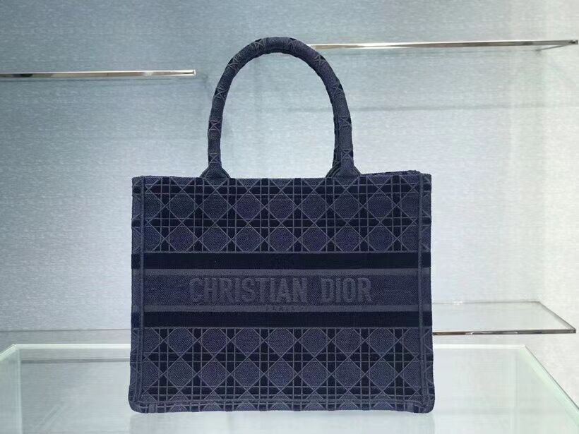 SMALL DIOR BOOK TOTE blue Cannage Embroidered Velvet M1287Z