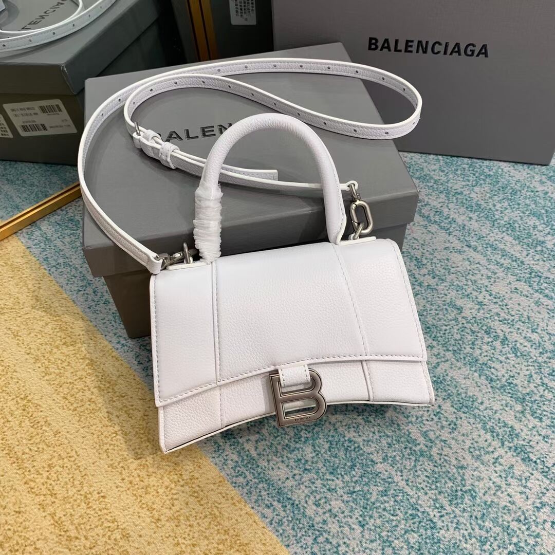 Balenciaga HOURGLASS XS TOP HANDLE BAG Grained calsfkin B108896 white