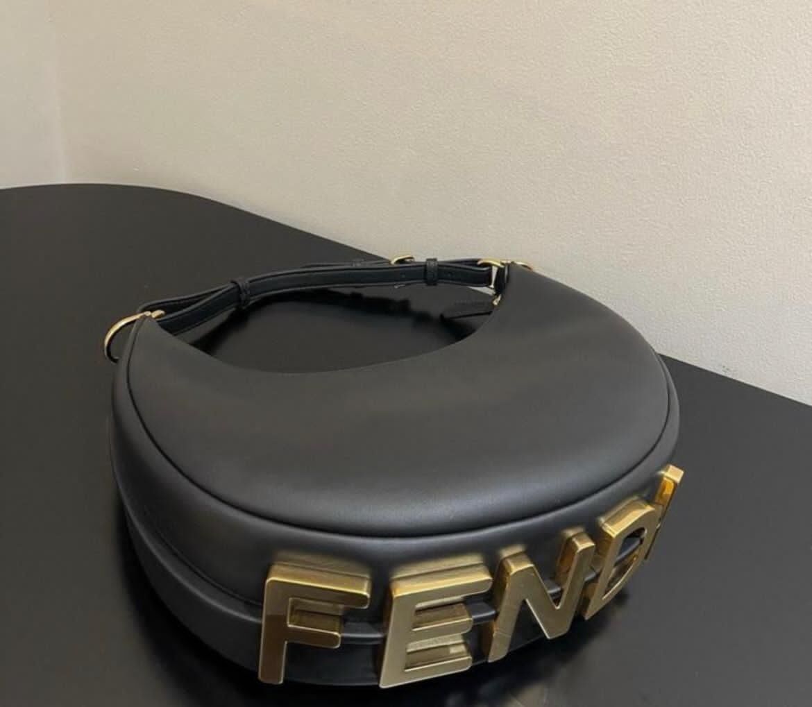 Fendi original leather big logo bag F53988 Black