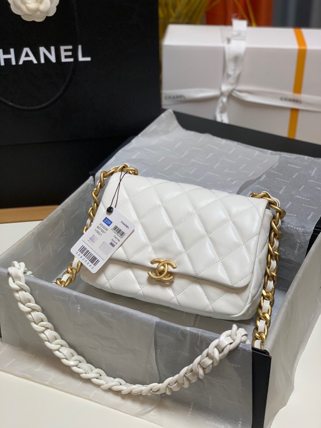 Chanel small Shoulder Bag Lambskin&Gold-Tone Metal AS3206 white