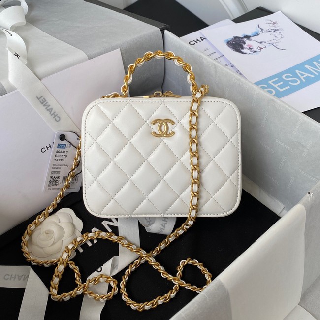 Chanel SMALL VANITY CASE Lambskin & Gold-Tone Metal AS3318 white