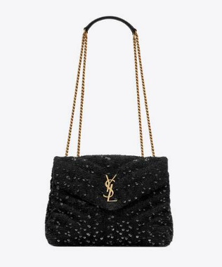 SAINT LAURENT LOULOU SMALL CHAIN BAG IN QUILTED Y LEATHER SATIN AND SEQUINS 494699 black