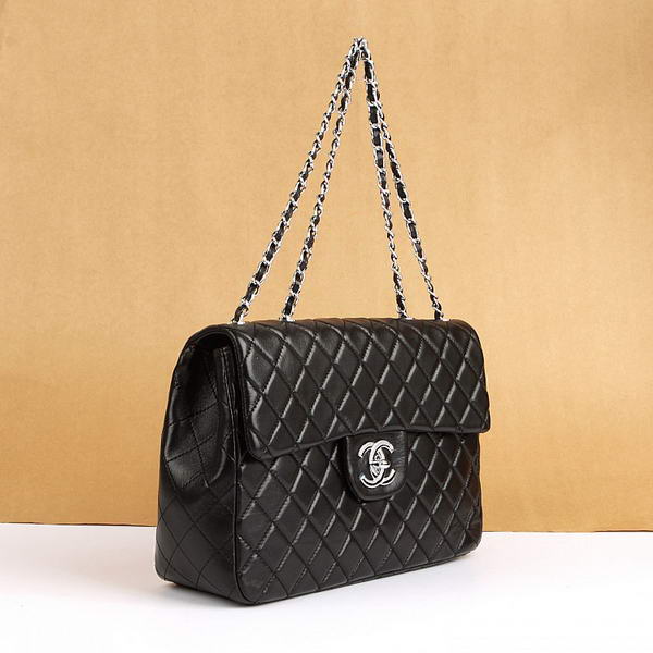 Chanel Jumbo Bags 2126 Black Leather Silver Hardware