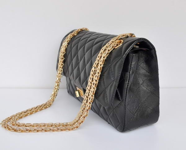 buy cheap Chanel 2.55 Series 1122 Classic Black Sheepskin Flap Bag Gold Hardware