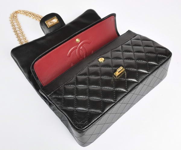 buy cheap Chanel 2.55 Series 1122 Classic Black Sheepskin Flap Bag Gold Hardware