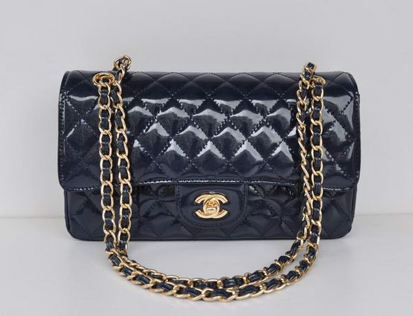 buy Cheap Chanel 2.55 Series Royalblue Patent Leather Flap Bag Gold Hardware