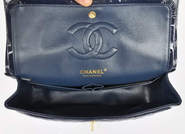 buy Cheap Chanel 2.55 Series Royalblue Patent Leather Flap Bag Gold Hardware