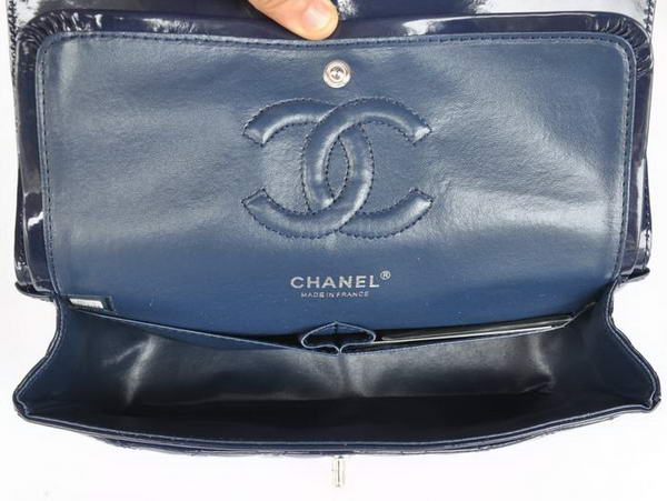 buy Cheap Chanel 2.55 Series Royalblue Patent Leather Flap Bag Silver Hardware