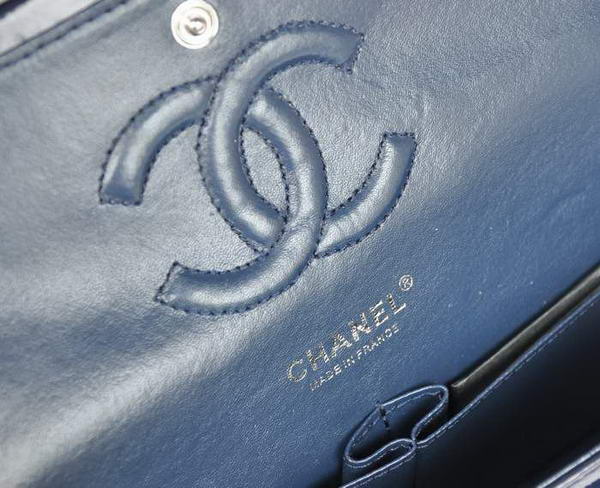 buy Cheap Chanel 2.55 Series Royalblue Patent Leather Flap Bag Silver Hardware