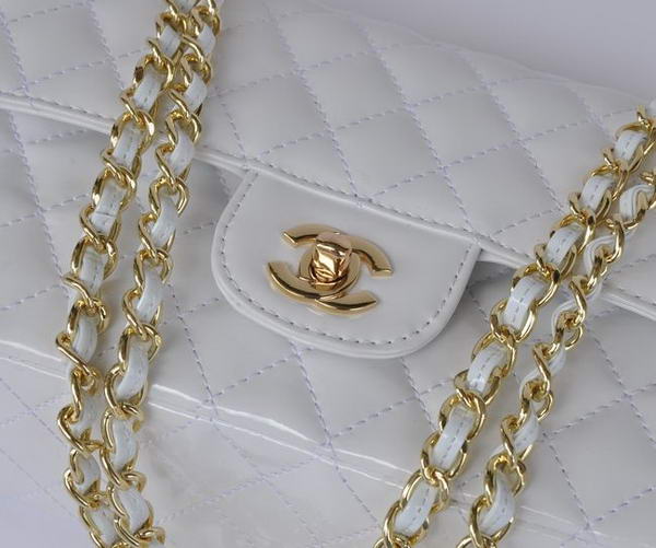 buy Cheap Chanel 2.55 Series White Patent Leather Flap Bag Gold Hardware