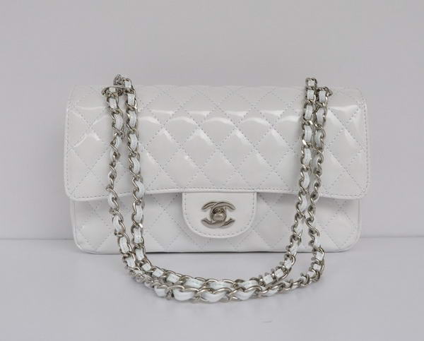 buy Cheap Chanel 2.55 Series White Patent Leather Flap Bag Silver Hardware