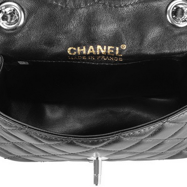 Chanel Classic 2.55 Series Flap Bag 1112 Black Patent Leather Silver Hardware