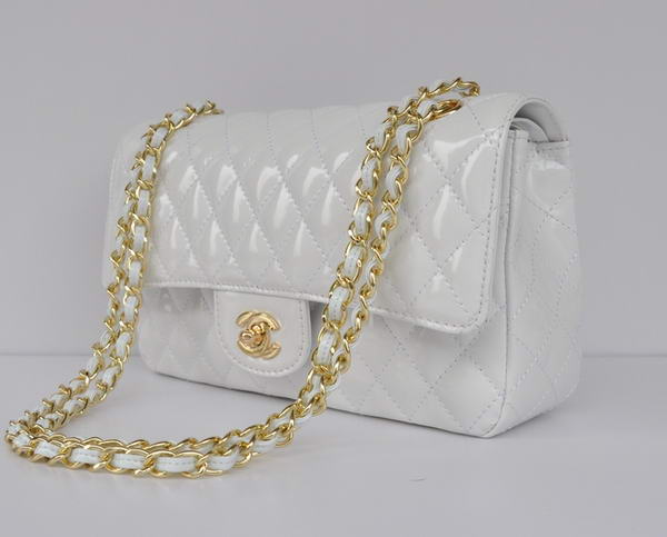 Cheap Chanel 2.55 Series Flap Bag 1112 White Patent Leather Golden Hardware