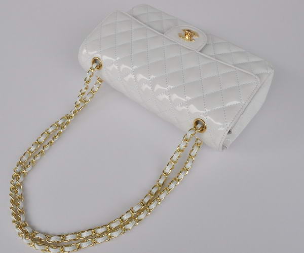 Cheap Chanel 2.55 Series Flap Bag 1112 White Patent Leather Golden Hardware