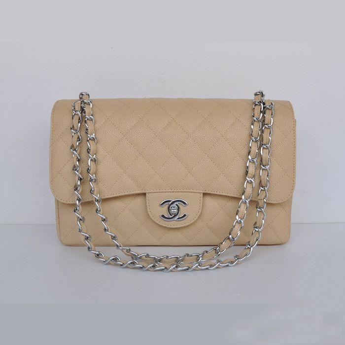 Chanel Jumbo Classic Quilted cannage Patterns Flap Borse A58600 Albicocca d'argento