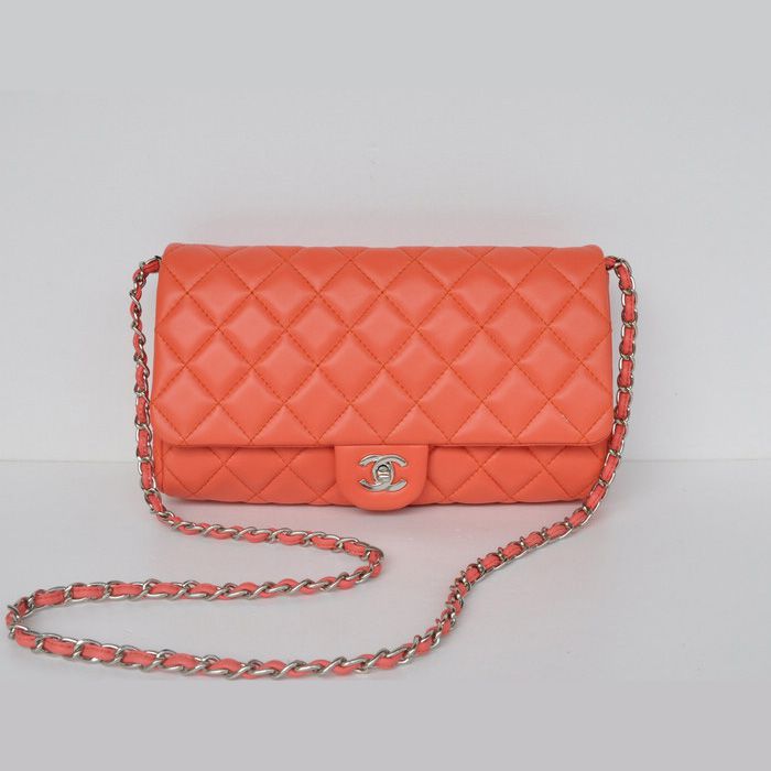Chanel Flap bag A58036 Arancione Pelle con hardware Argento