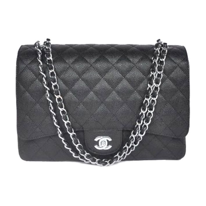2014 Chanel Caviar Flap in pelle borse 58601 catena d'argento nero