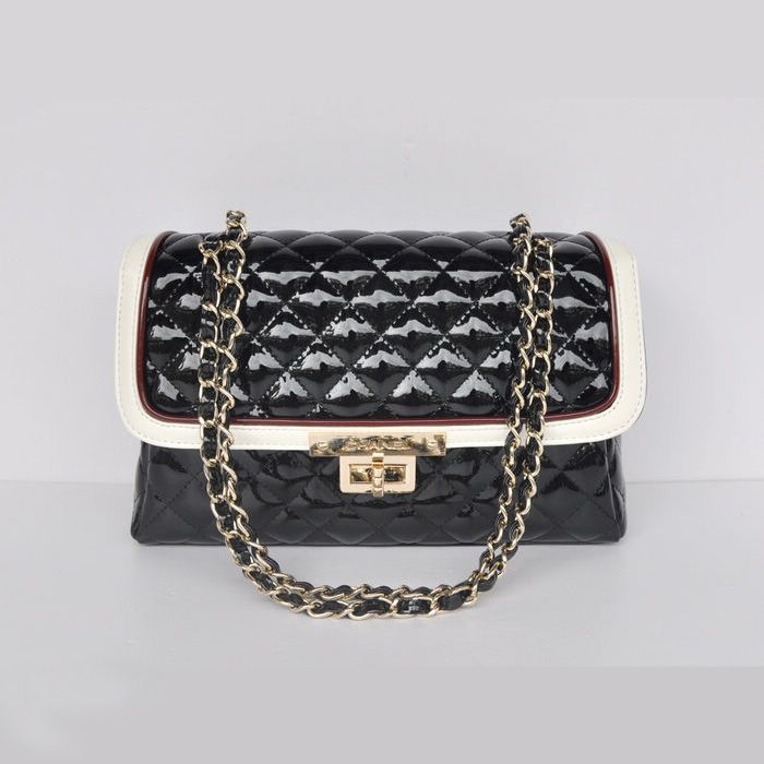 Chanel Flap Borse A66913 Nero Patent Leather Classic