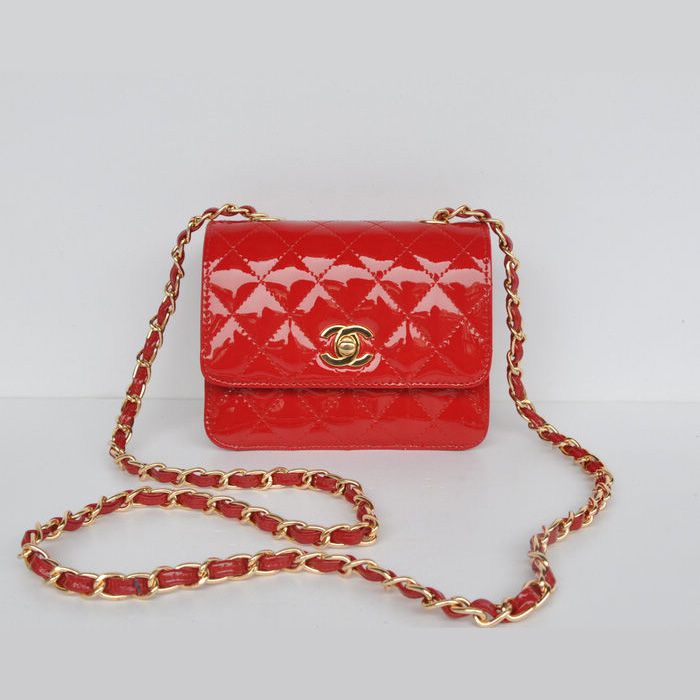 Chanel Classic Flap Borse Micro Oro 1118 pelle verniciata rossa Hardware