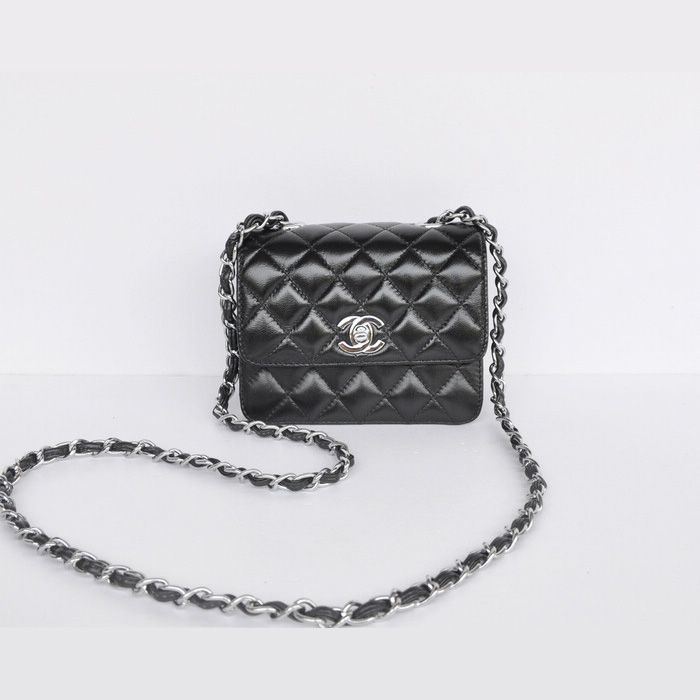 Chanel Classic Micro Flap Borse 1118 nero pelle di pecora hardware Argento