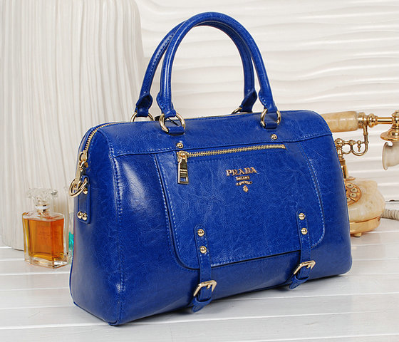 2013 Ultima Prada Shiny Leather Tote Bag BN0828 in Blue