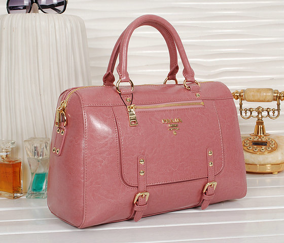 2013 Ultima Prada Shiny Leather Tote Bag BN0828 in rosa