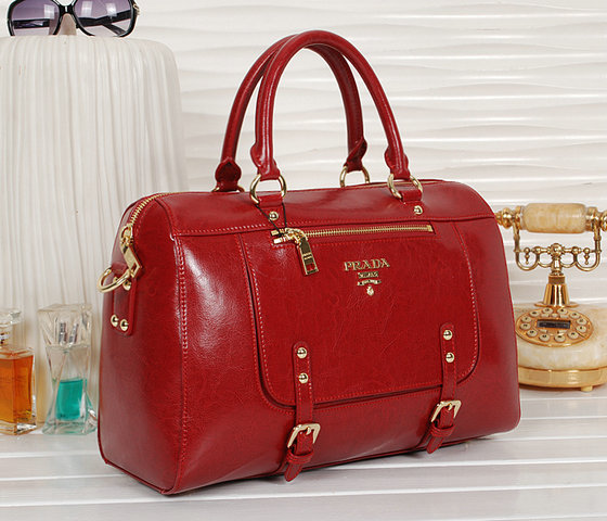 2013 Ultima Prada Shiny Leather Tote Bag BN0828 in Red