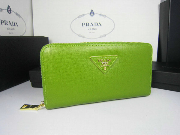 2013 Prada Saffiano Colore Zip Portafoglio in pelle verde 1m0506