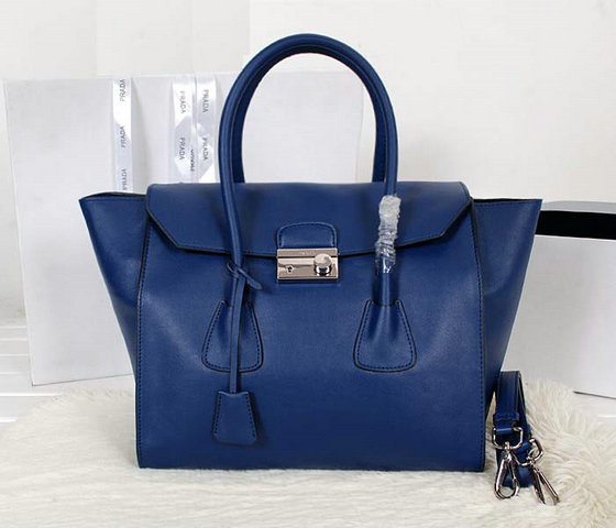 2014 Prada Glace Calf Leather Flap Bag BN2661 in Blue